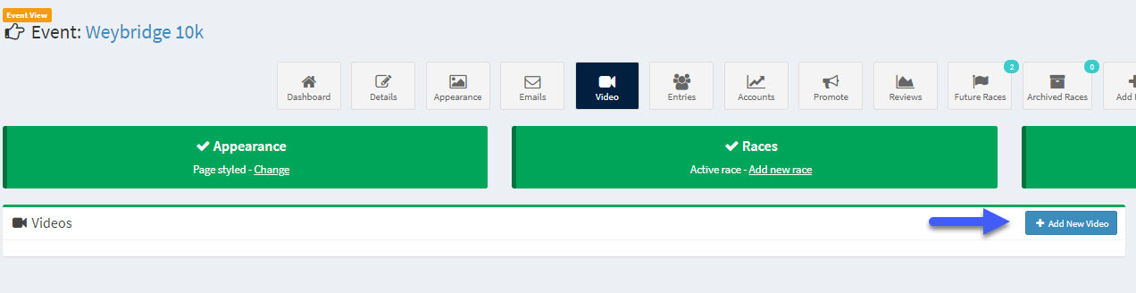 eventrac, how to add a video to your race