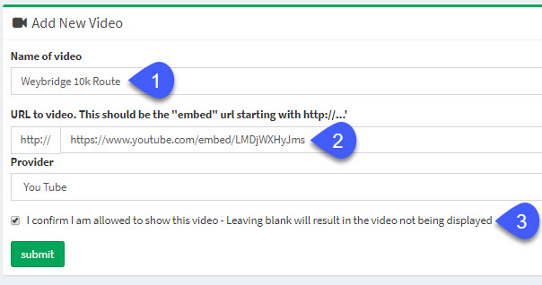 eventrac, how to add a video to your race