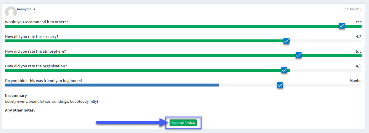 eventrac, How to approve Race Reviews