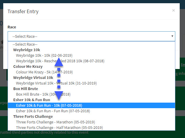 eventrac, How to Transfer an Entry to another Race